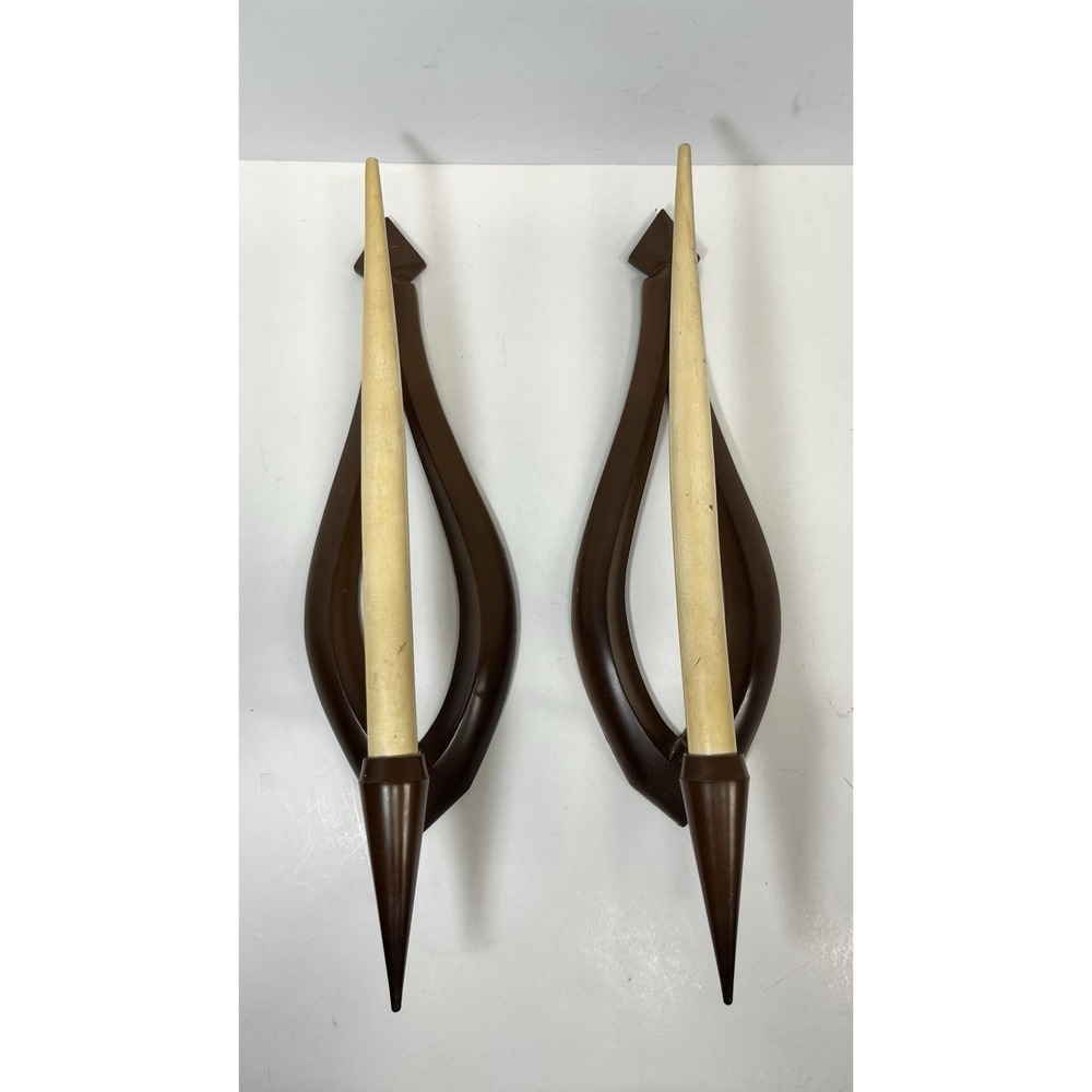 2 Vtg 1966 Syroco MCM Wall 15" Sconces W/Tapered Candles 4009 Plastic